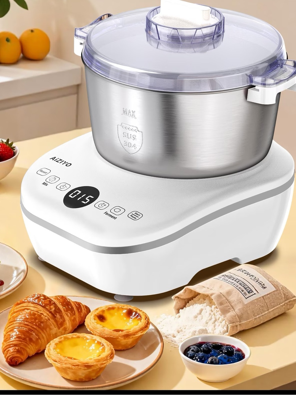 AIZIYO DoughChief 7Qt Electric Dough Mixer With Ferment Function
(Oct 026)